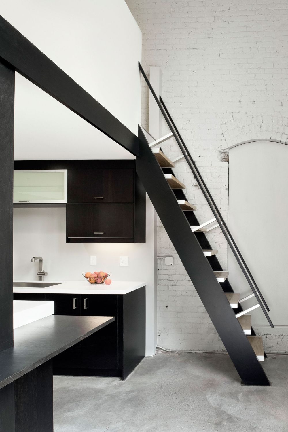 L-shaped stairs are attractive and take up less space.