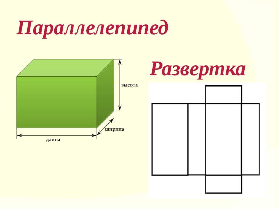 Прямоугольник параллелепипед б. Чертеж развертка прямоугольного параллелепипеда. Прямоугольный параллелепипед объемный чертеж. Схема объемного прямоугольного параллелепипеда. Развёртка прямоугольного параллелепипеда 3 класс.
