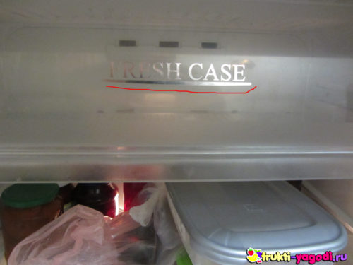 Надпись Fresh Case внутри холодильника Sharp
