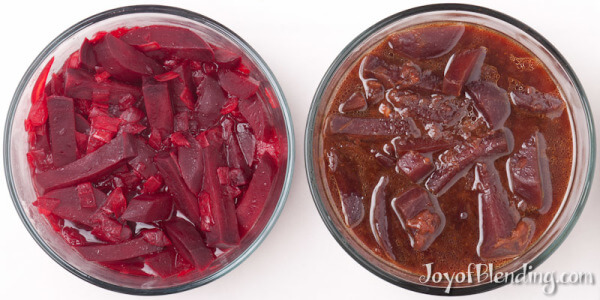 Cooked beets, with and without browning