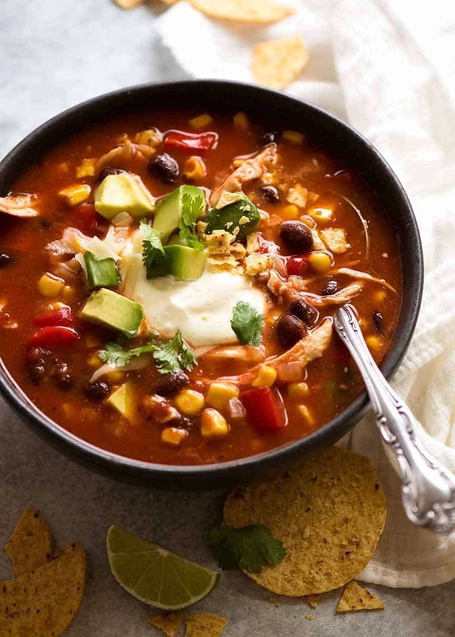 Mexican Chicken Soup in a bowl, ready to be eaten