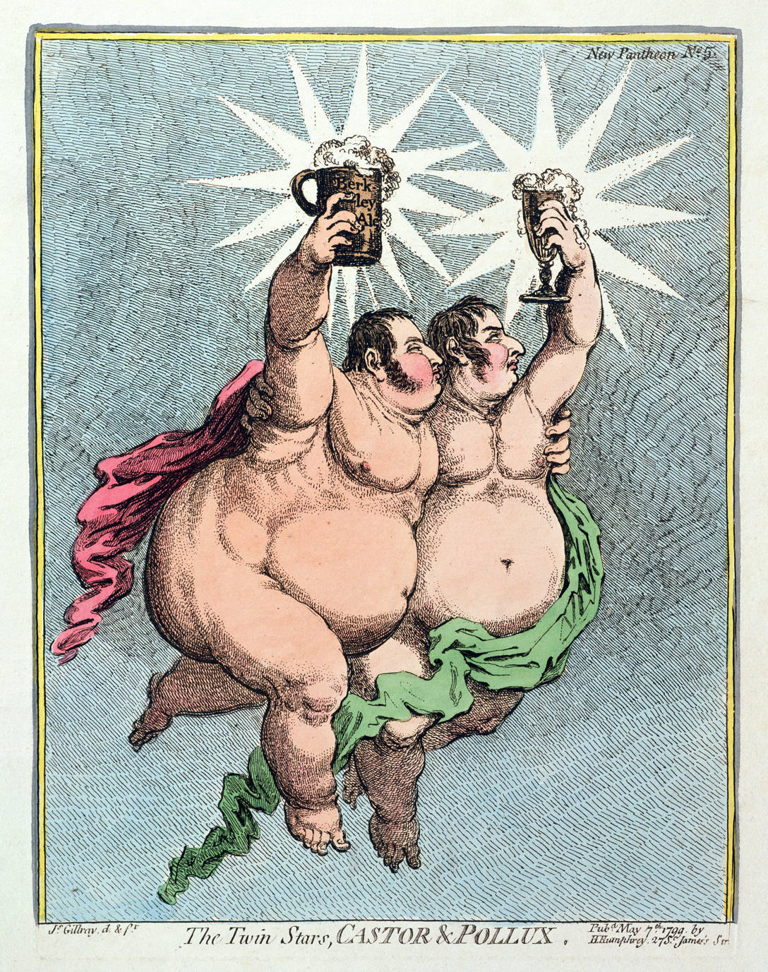 The Twin Stars, Castor & Pollux, by James Gillray, 1799. From a series caricaturing Whig Party members as pagan deities.