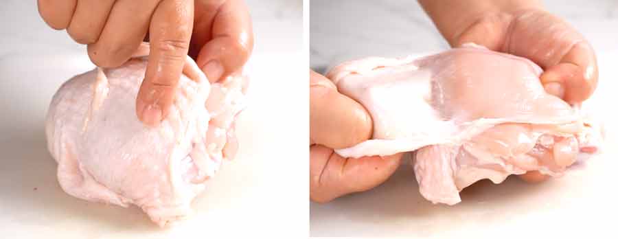 How to peel skin off chicken thighs